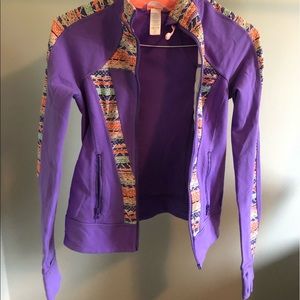 purple ivivva zip up with multi coloured logo